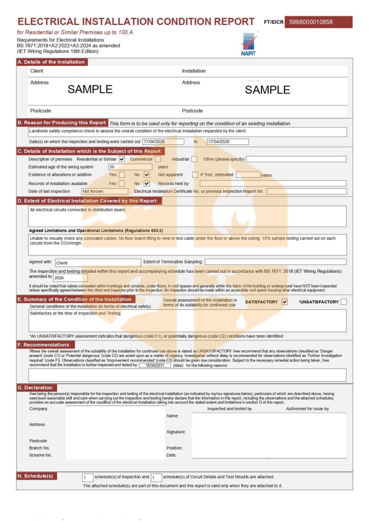 eicr certificate sample