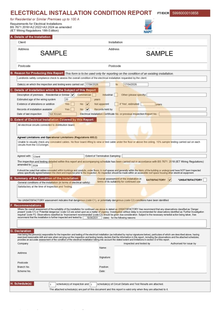 EICR (Electrical Installation Condition Report) Certificate: Definition and Process in the UK 4 eicr certificate sample