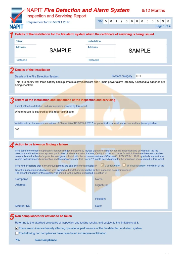 fire alarm certificate sample