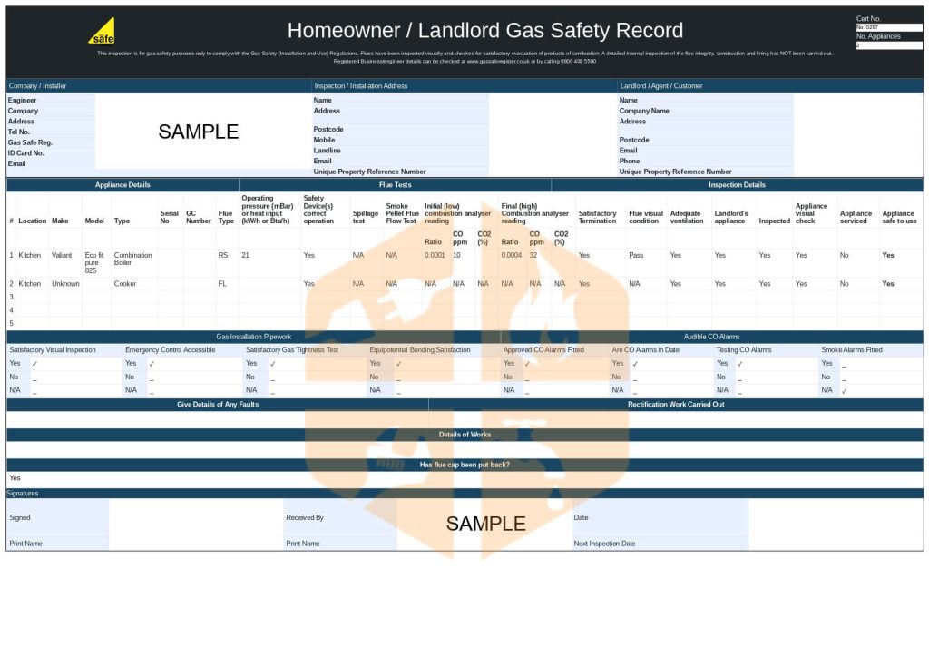 gas safety certificate sample