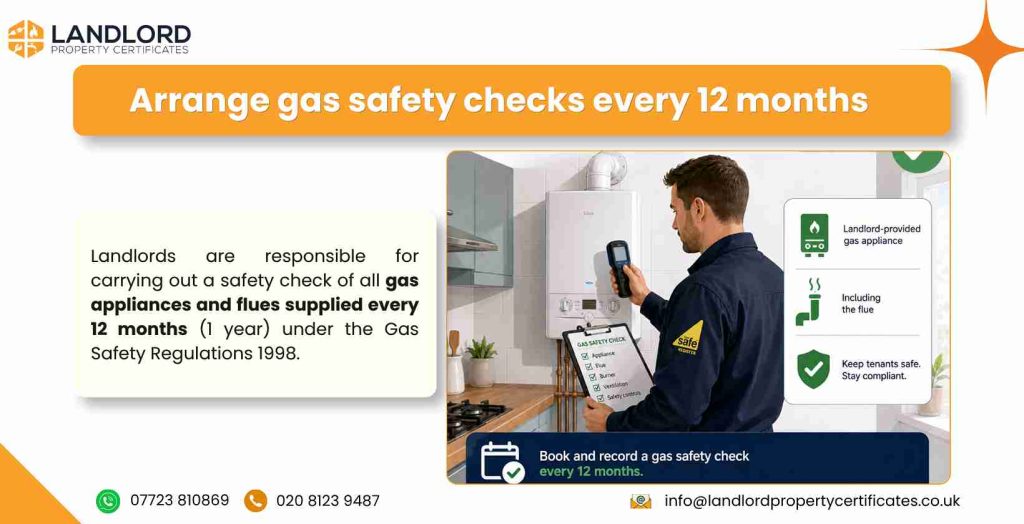 1. arrange gas safety checks every 12 months