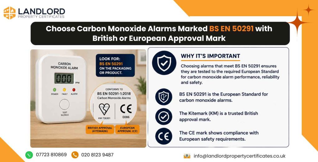 choose carbon monoxide alarms marked BS EN 50291