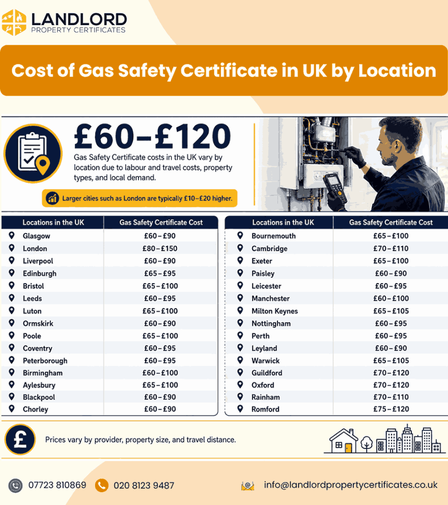 gas safety certificate cost by location