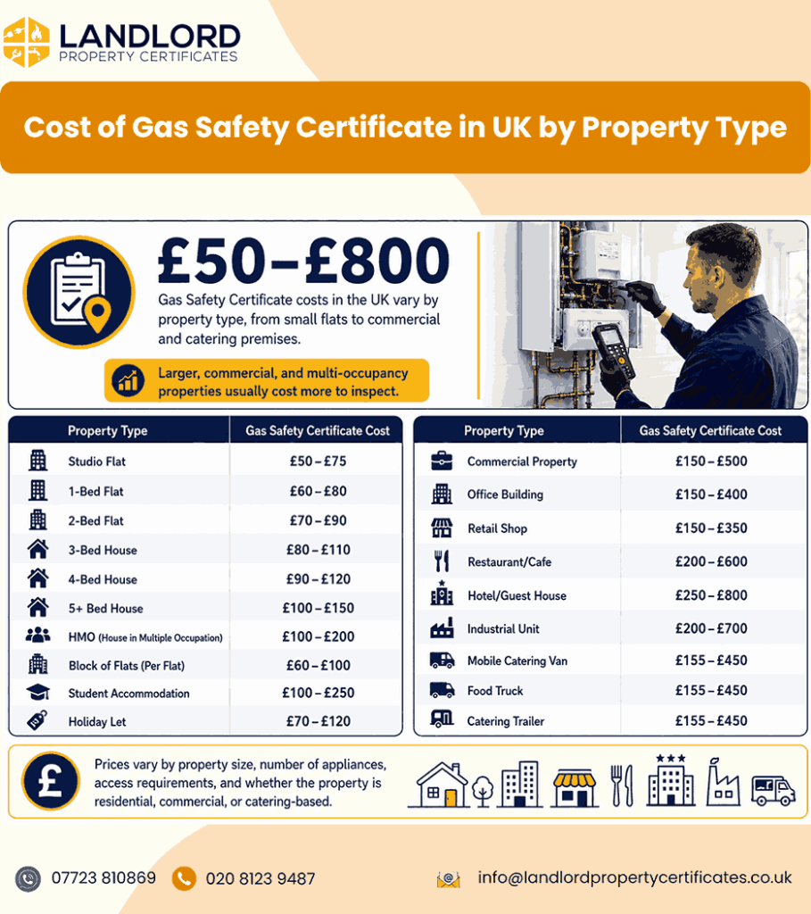 gas safety certificate cost by property type