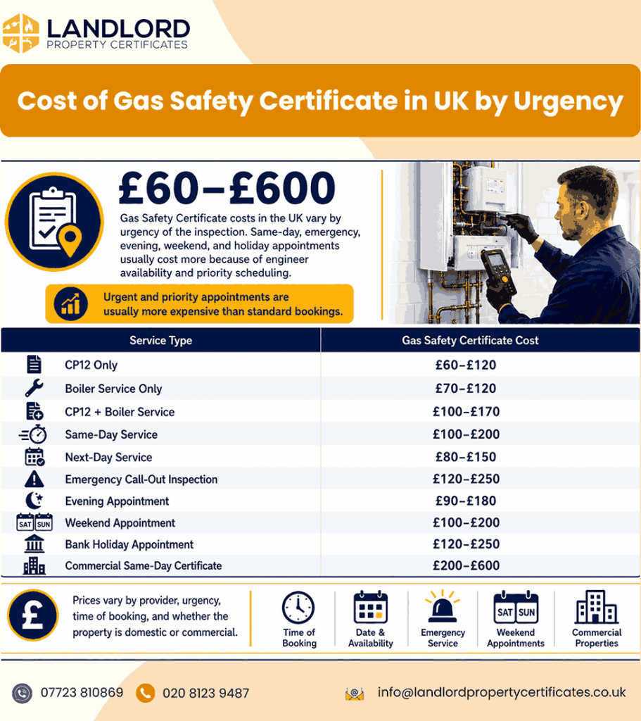 gas safety certificate cost by urgency