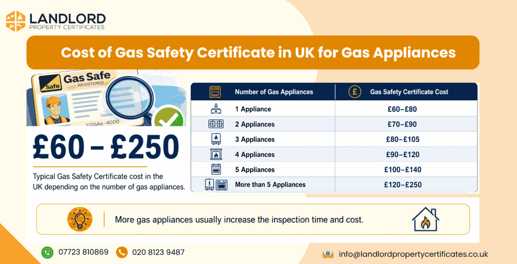 gas safety certificate cost for number of gas appliances