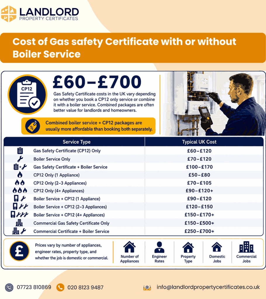 gas safety certificate cost with or without boiler services