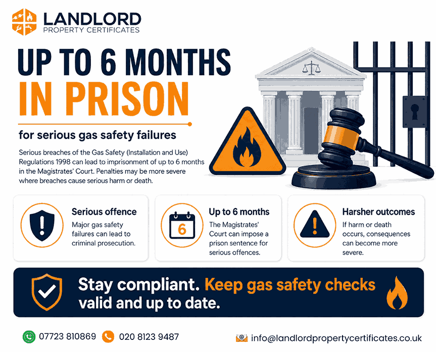 six months prison gas safety failures
