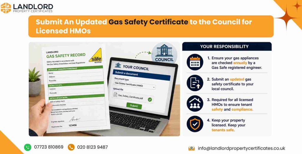 submit an updated gas safety certificate to council for licensed HMOs 21 11zon